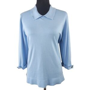 ✅ Calvin Klein Woman’s Light blue collared tight knit sweater size L